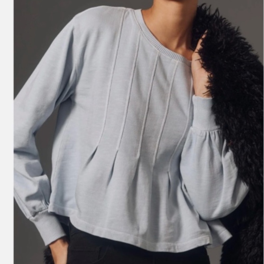 Anthropologie Pilcro Box-Pleated Sweatshirt in Sky Blue Size Medium
